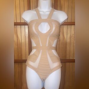 Women's Tan Cutout Bodysuit